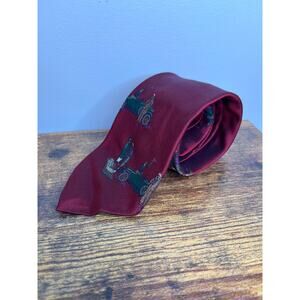 1980s Robert Talbott Burgundy Red Antique Cars Oldsmobile Old Money Silk Tie